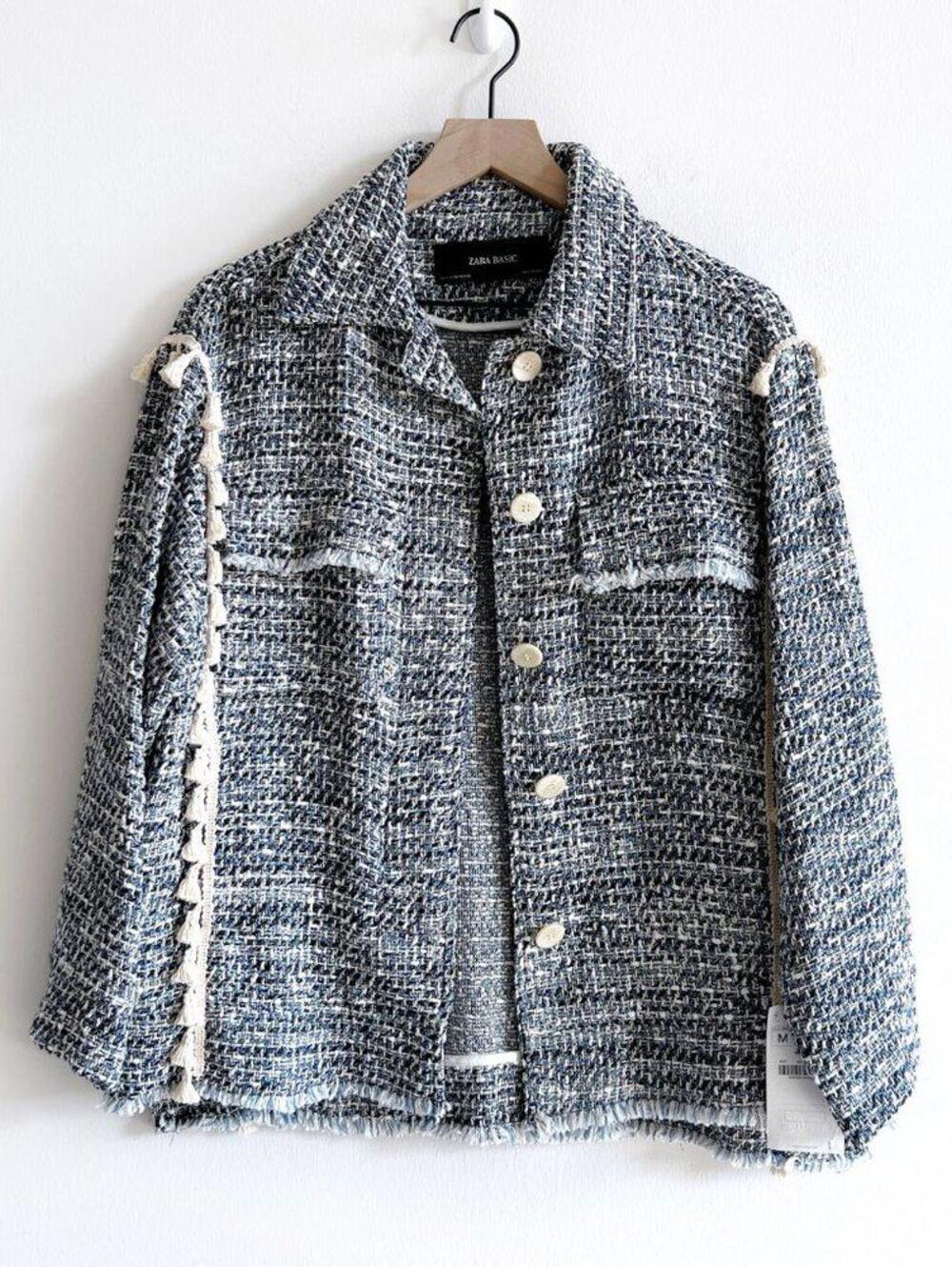 Zara Tweed Jacket Fringe Trim